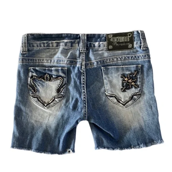 GUESS Premium blue denim studded shorts cutoffs - Picture 2 of 10